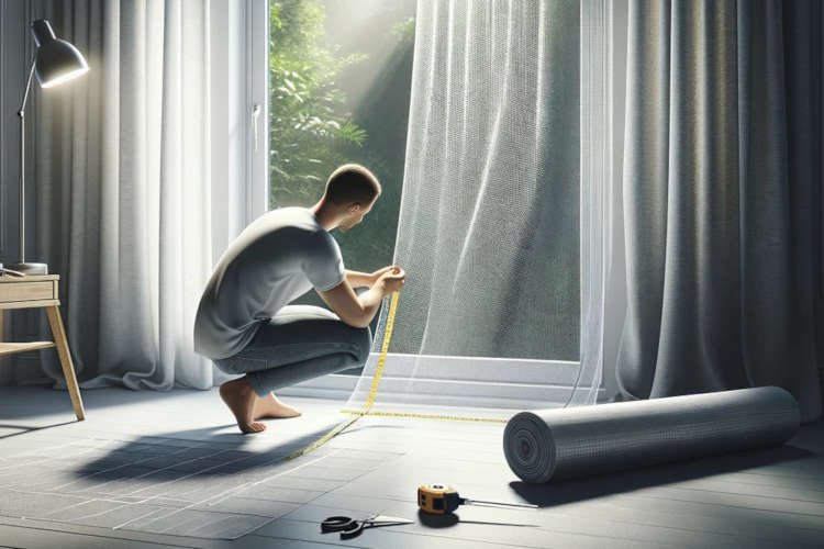 A realistic and detailed image of a person installing a mosquito net on an aluminum window 2